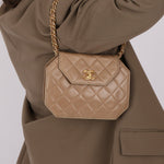 Rare Chanel 1989 Beige Lambskin Octagon Mini Flap - FashioNica