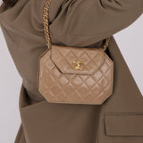 Rare Chanel 1989 Beige Lambskin Octagon Mini Flap - FashioNica