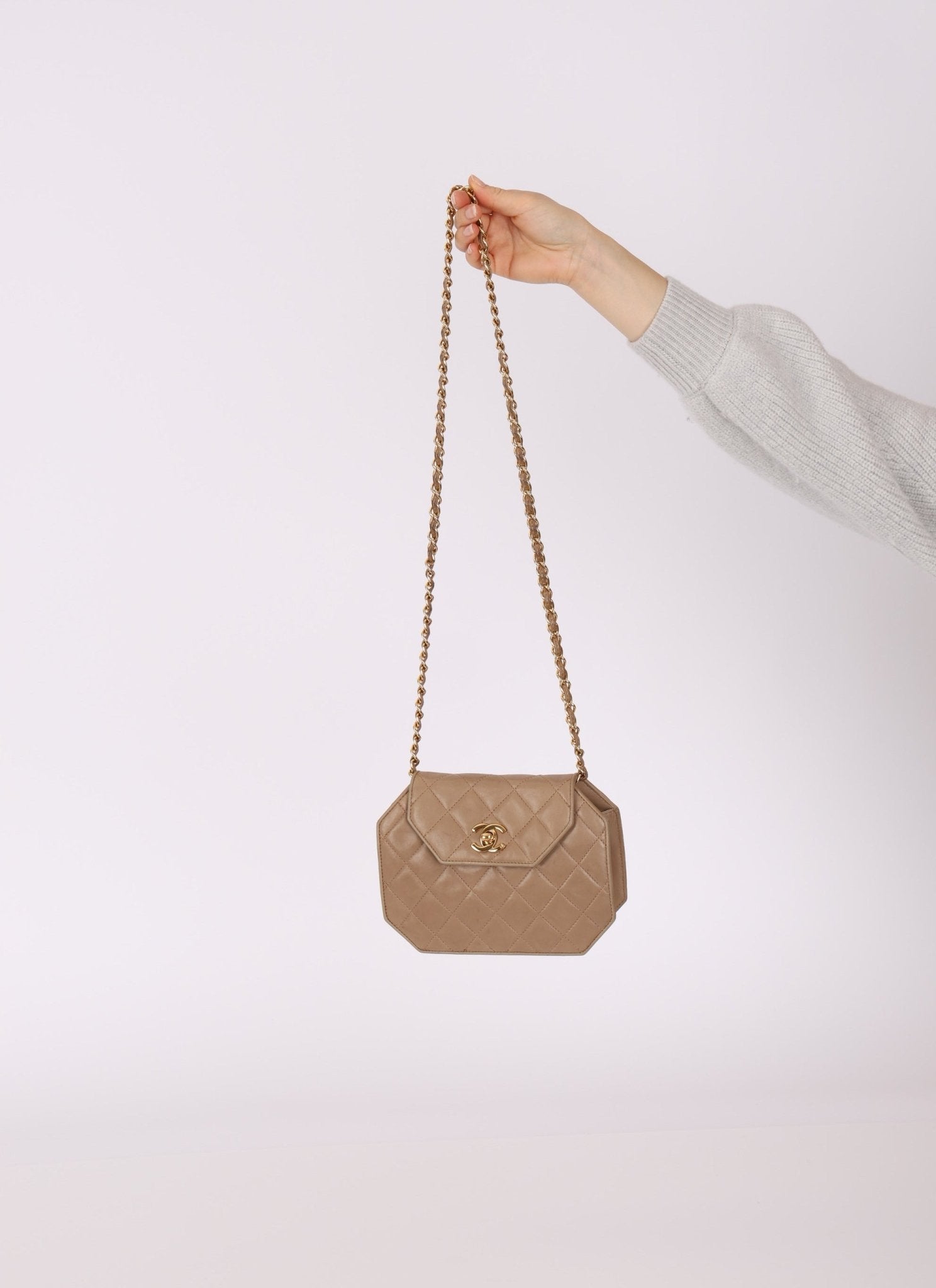 Rare Chanel 1989 Beige Lambskin Octagon Mini Flap - FashioNica