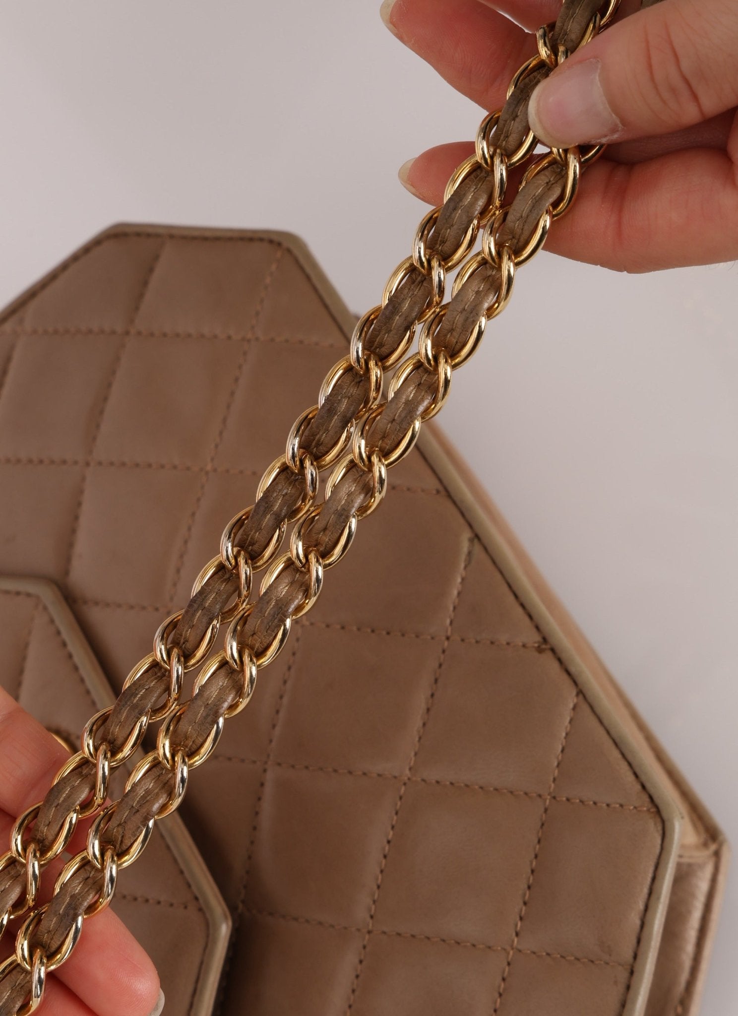 Rare Chanel 1989 Beige Lambskin Octagon Mini Flap - FashioNica