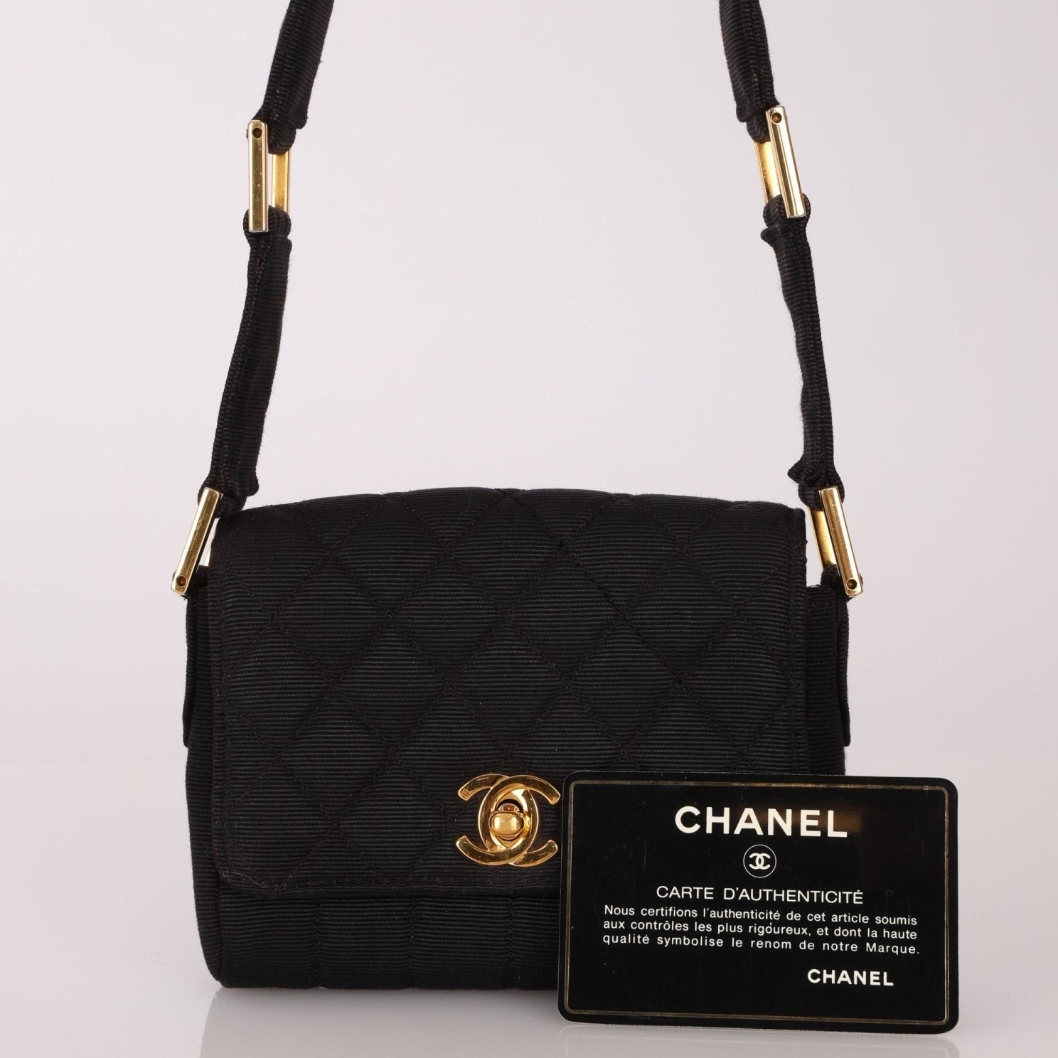 Rare Chanel 1989 Black Grosgrain Quilted Turnlock Mini Flap Bag - FashioNica
