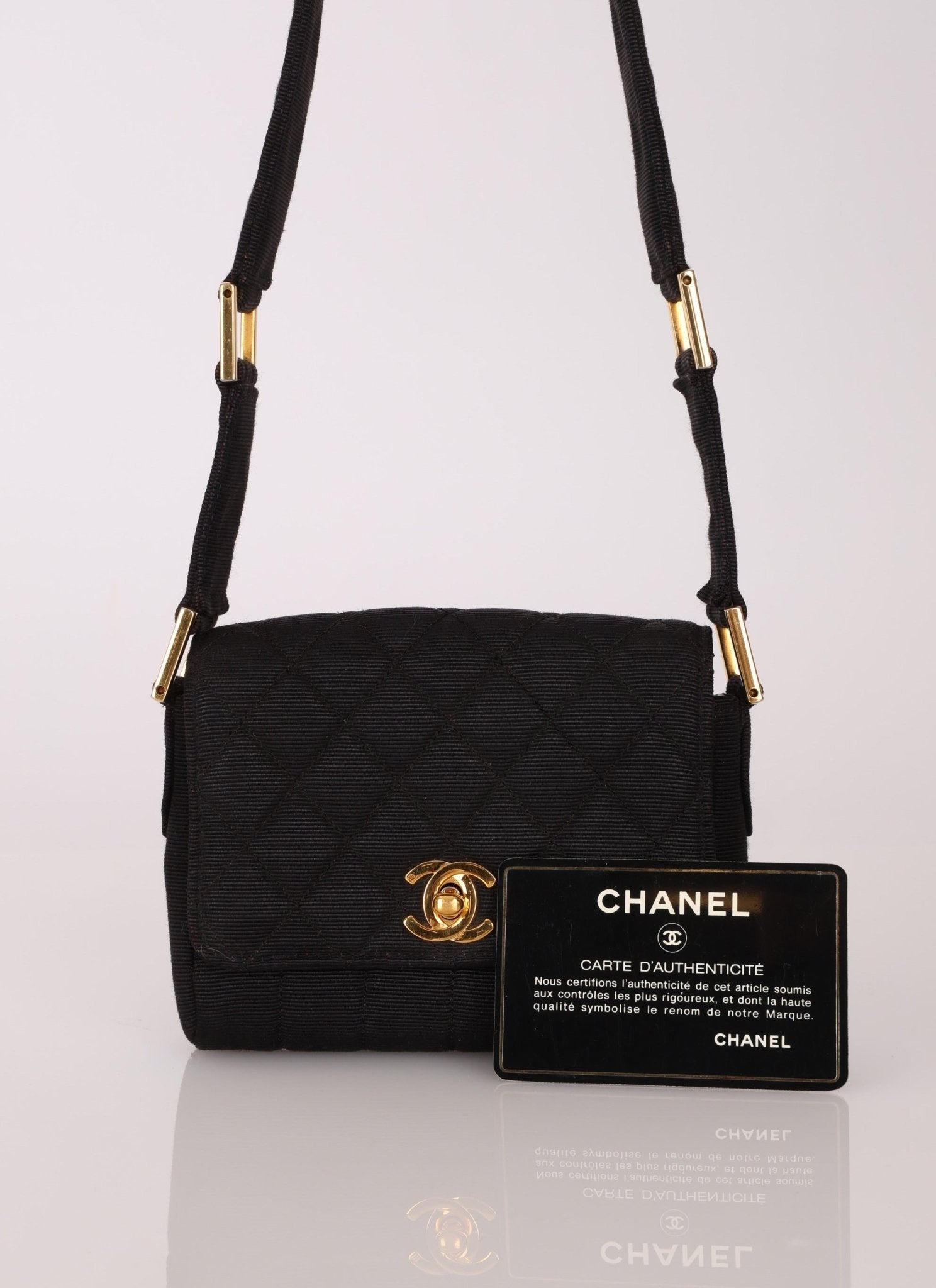 Rare Chanel 1989 Black Grosgrain Quilted Turnlock Mini Flap Bag - FashioNica