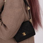 Rare Chanel 1989 Black Grosgrain Quilted Turnlock Mini Flap Bag - FashioNica