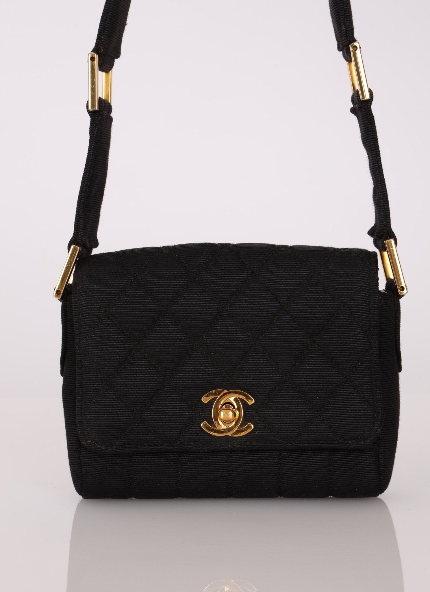 Rare Chanel 1989 Black Grosgrain Quilted Turnlock Mini Flap Bag - FashioNica