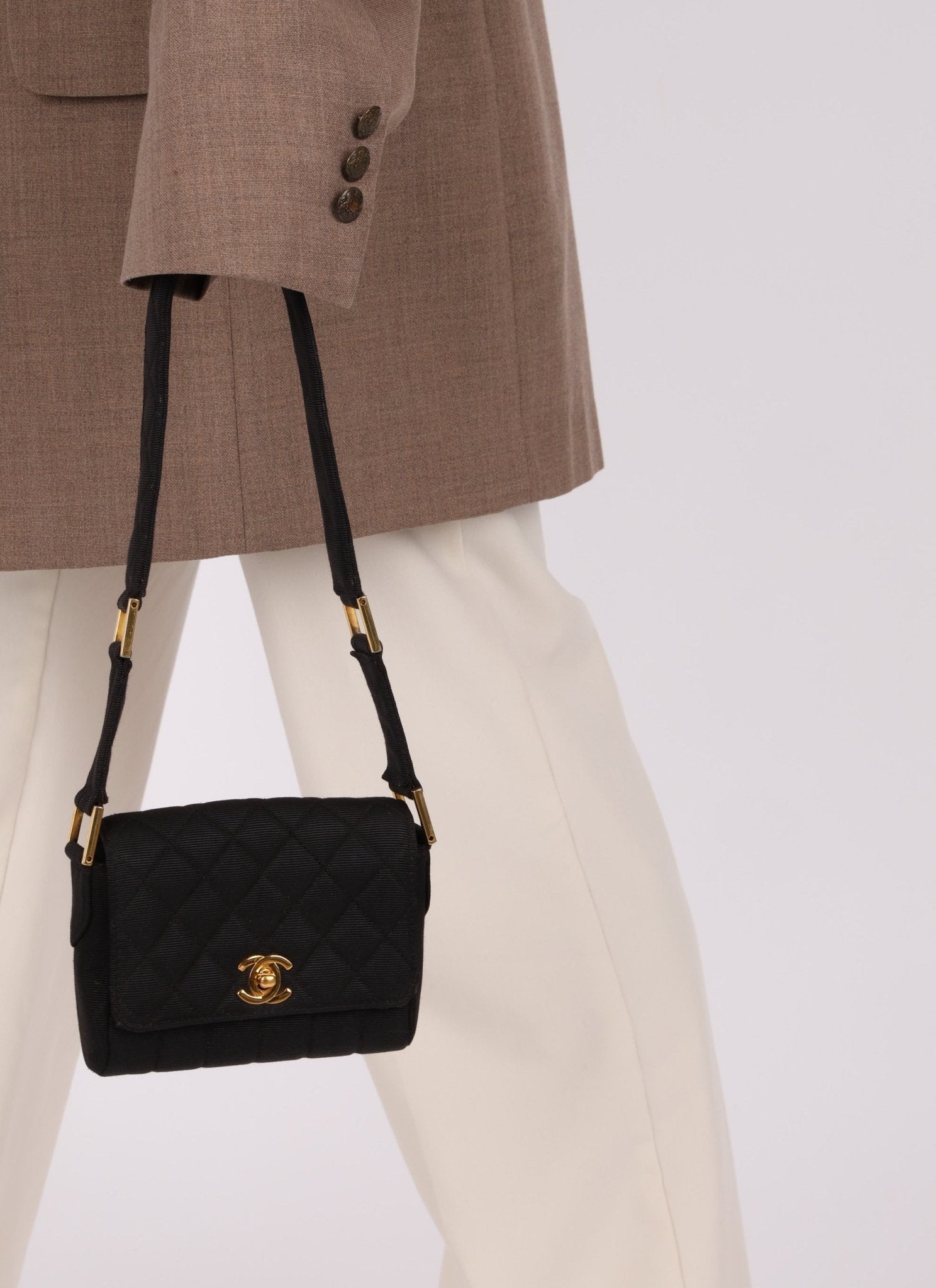 Rare Chanel 1989 Black Grosgrain Quilted Turnlock Mini Flap Bag - FashioNica