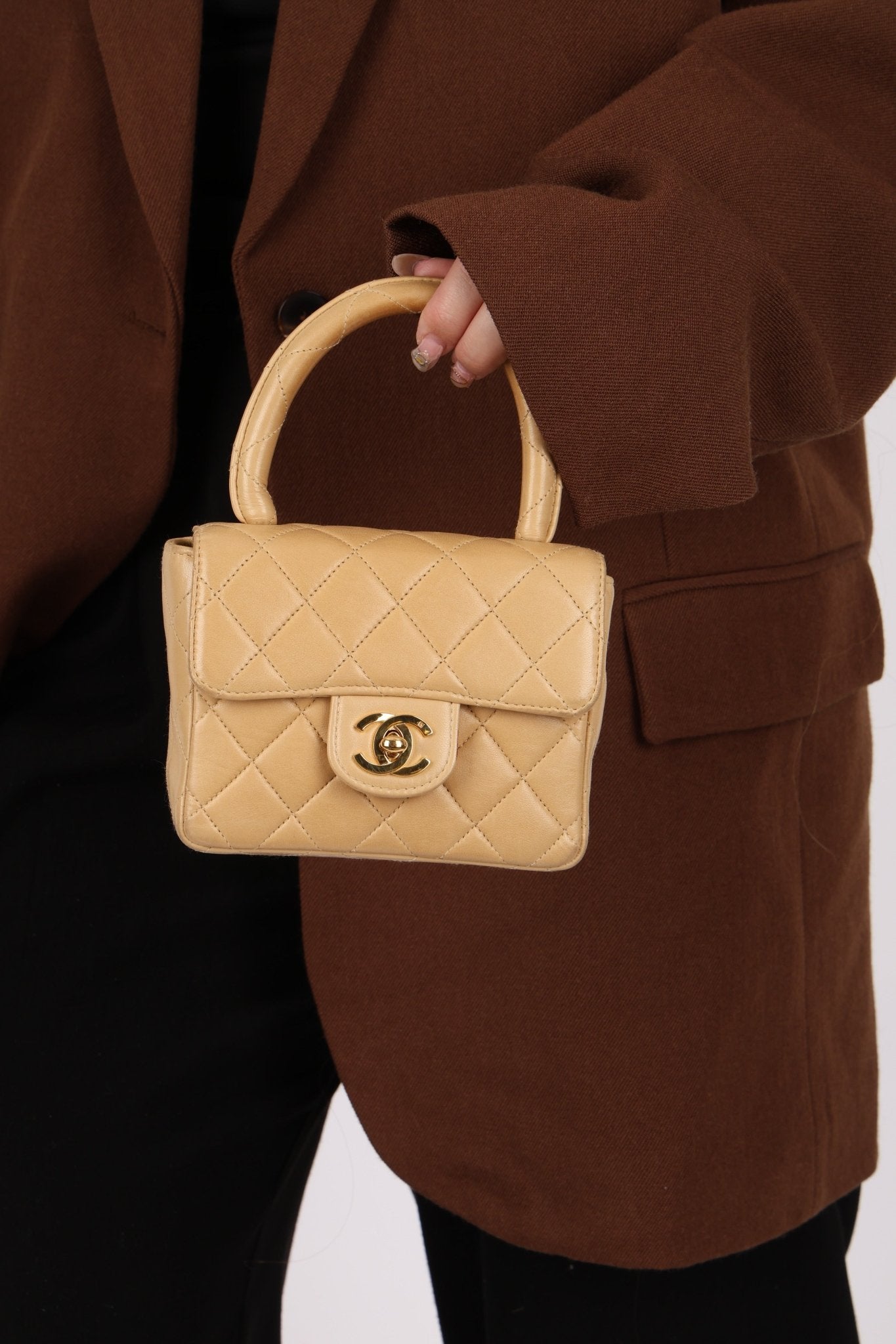 Rare Chanel 1991 Beige Mini Kelly Top Handle - FashioNica