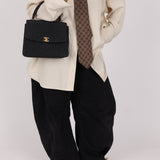 Rare Chanel 1991 Black Linen Kelly Top Handle - FashioNica