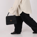 Rare Chanel 1991 Black Linen Kelly Top Handle - FashioNica