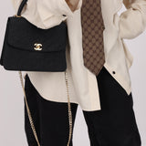 Rare Chanel 1991 Black Linen Kelly Top Handle - FashioNica