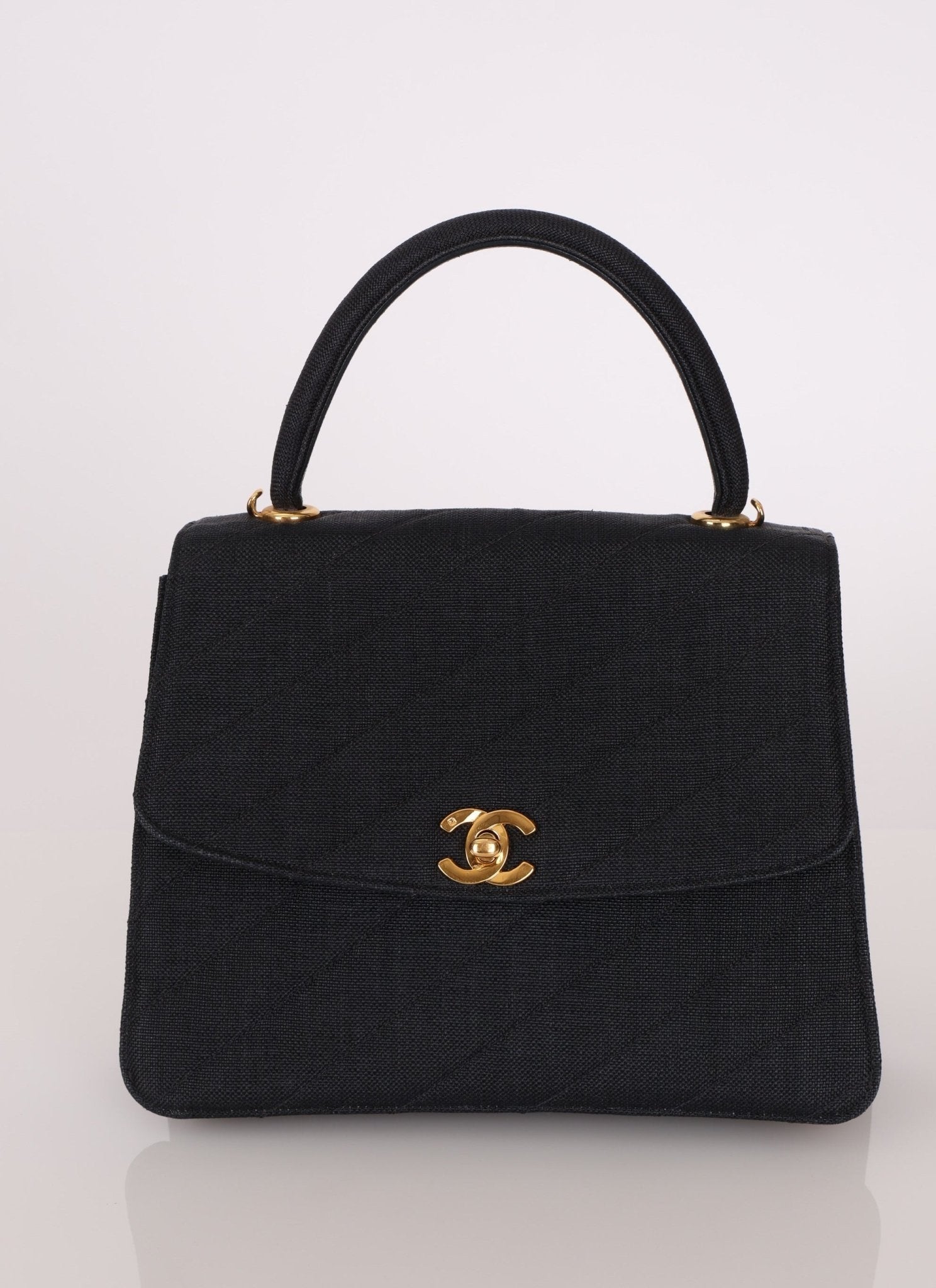 Rare Chanel 1991 Black Linen Kelly Top Handle - FashioNica