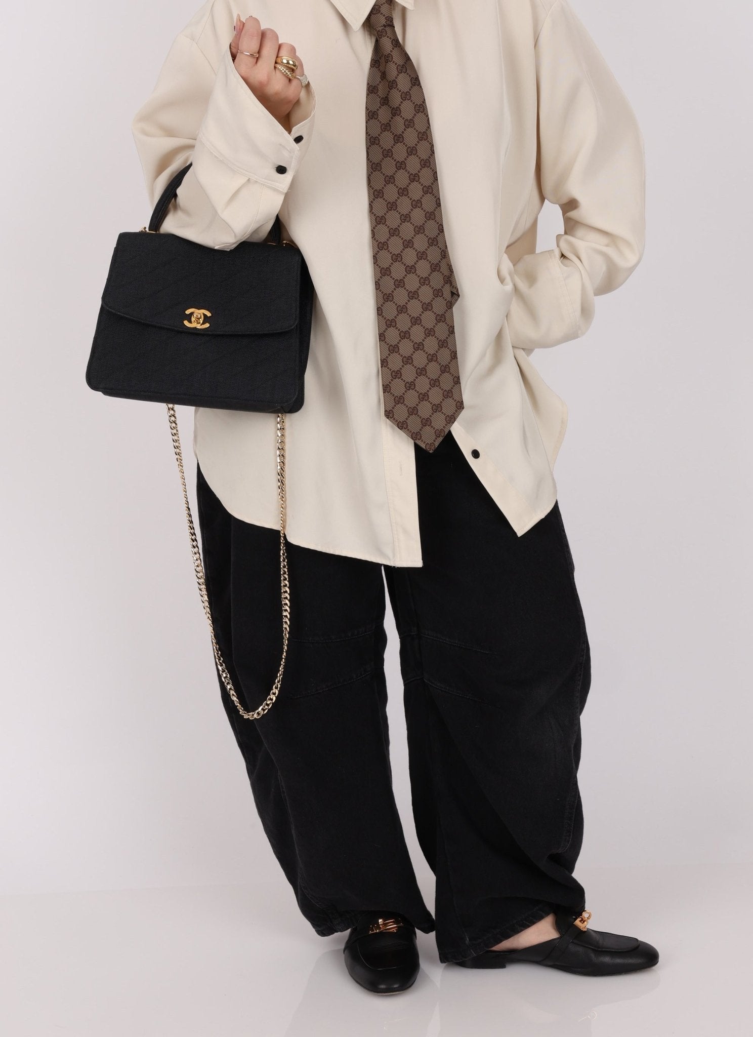 Rare Chanel 1991 Black Linen Kelly Top Handle - FashioNica