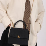 Rare Chanel 1991 Black Linen Kelly Top Handle - FashioNica