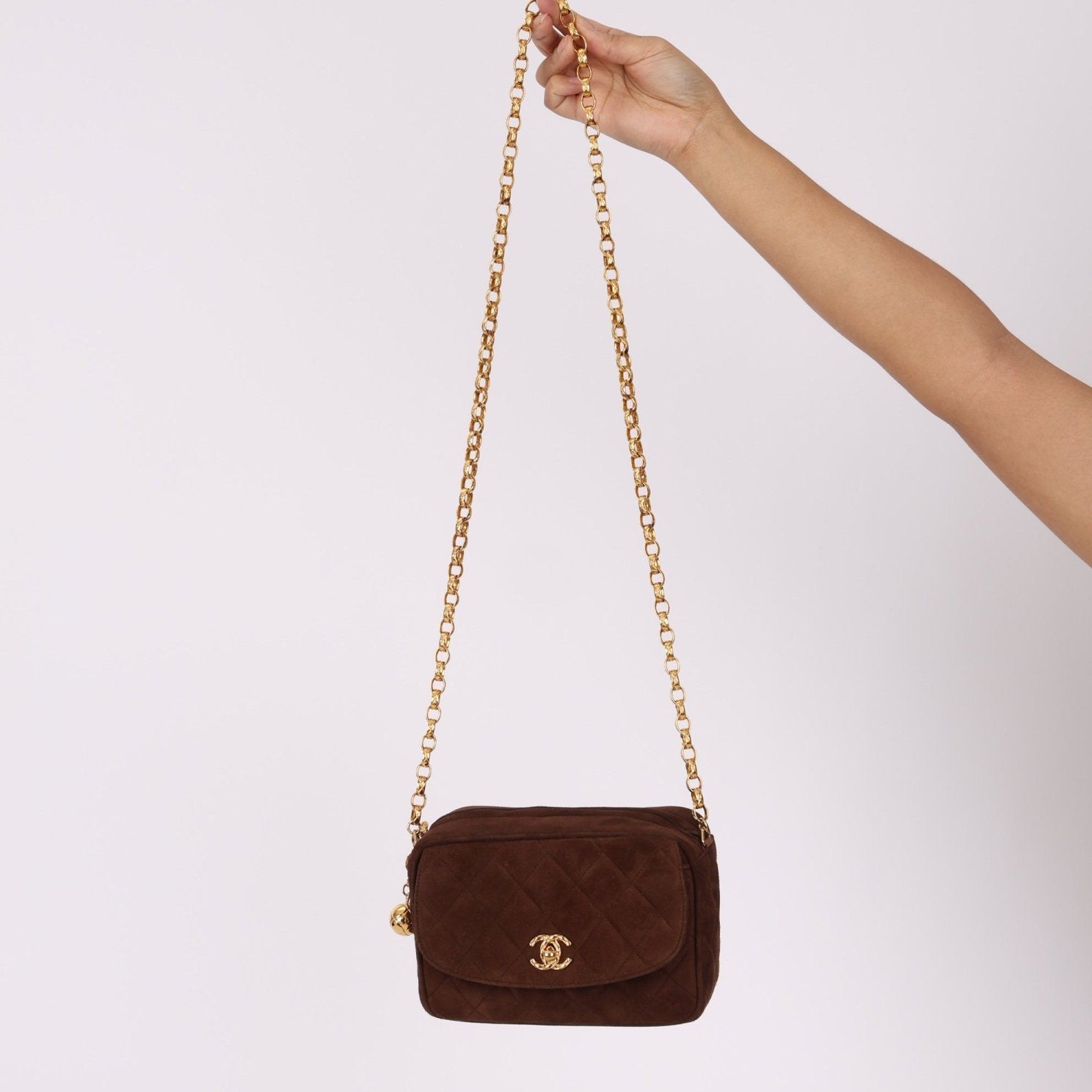 Rare Chanel 1991 Chocolate Suede Bijoux Camera Bag - FashioNica
