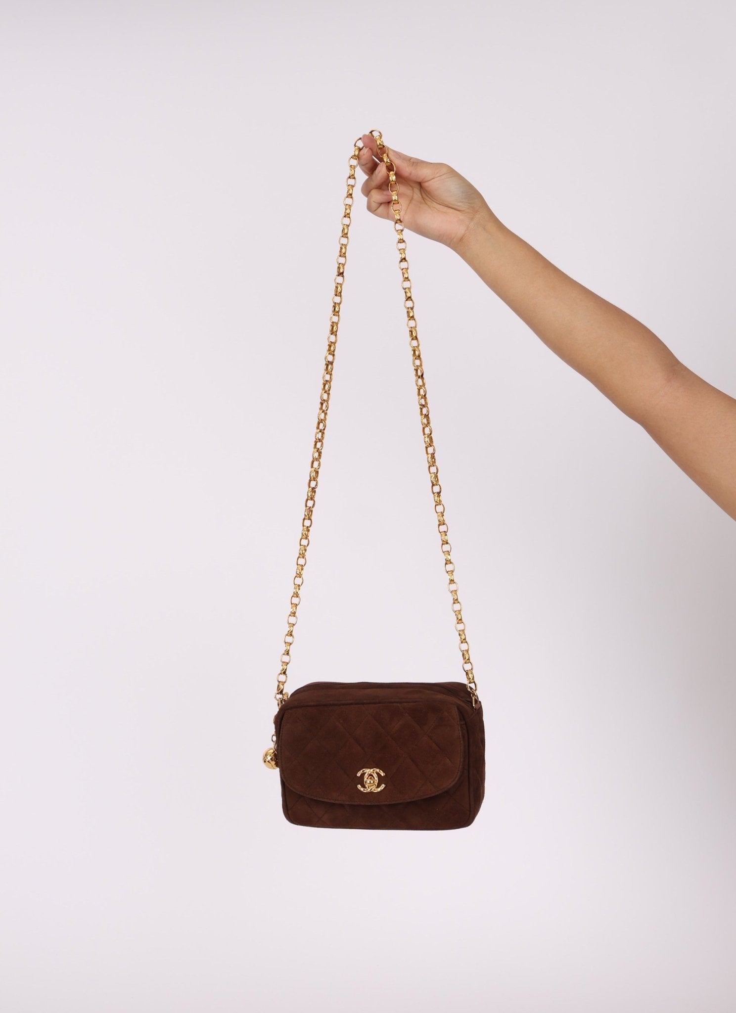 Rare Chanel 1991 Chocolate Suede Bijoux Camera Bag - FashioNica