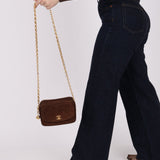 Rare Chanel 1991 Chocolate Suede Bijoux Camera Bag - FashioNica