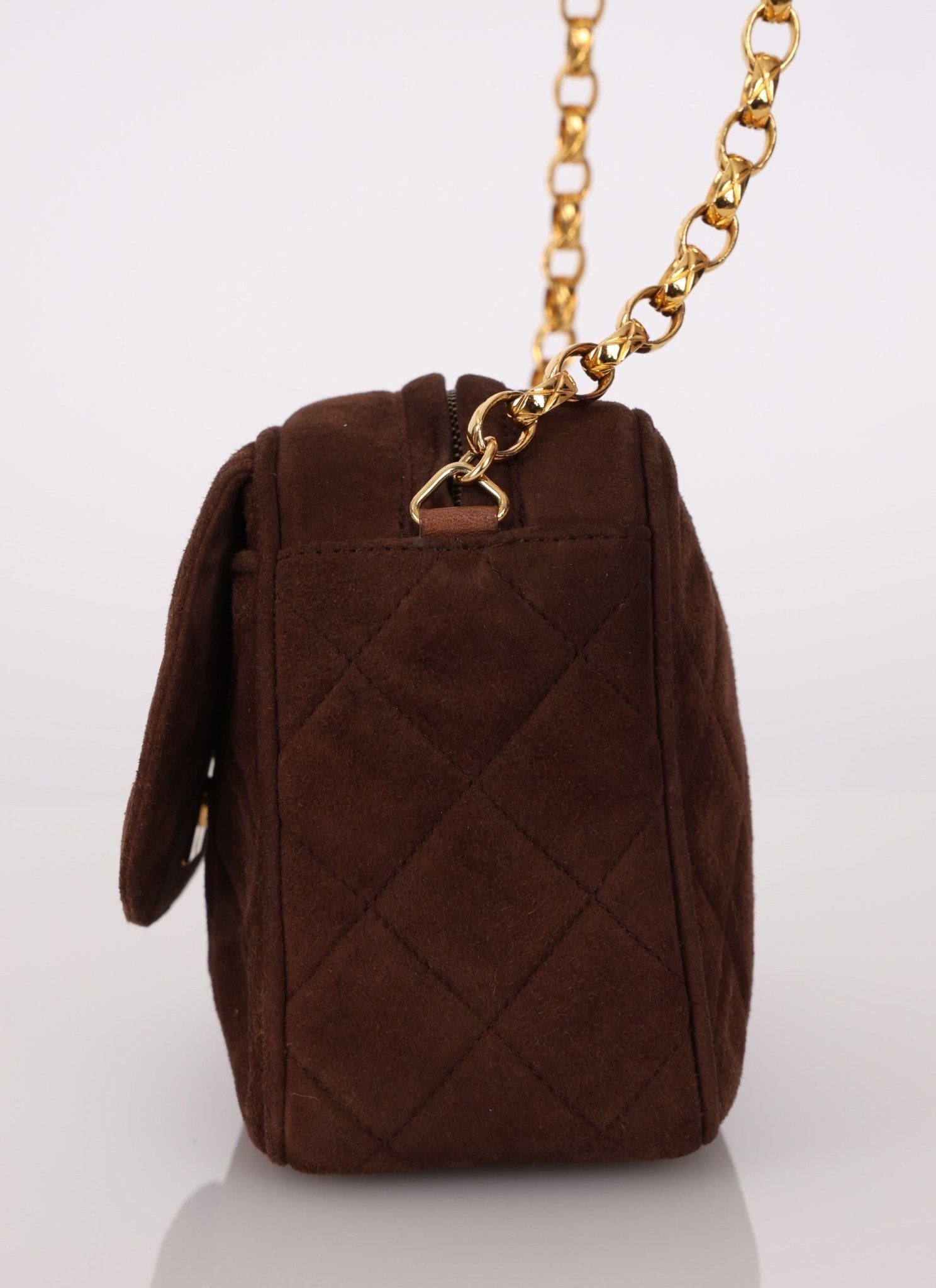 Rare Chanel 1991 Chocolate Suede Bijoux Camera Bag - FashioNica