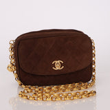 Rare Chanel 1991 Chocolate Suede Bijoux Camera Bag - FashioNica