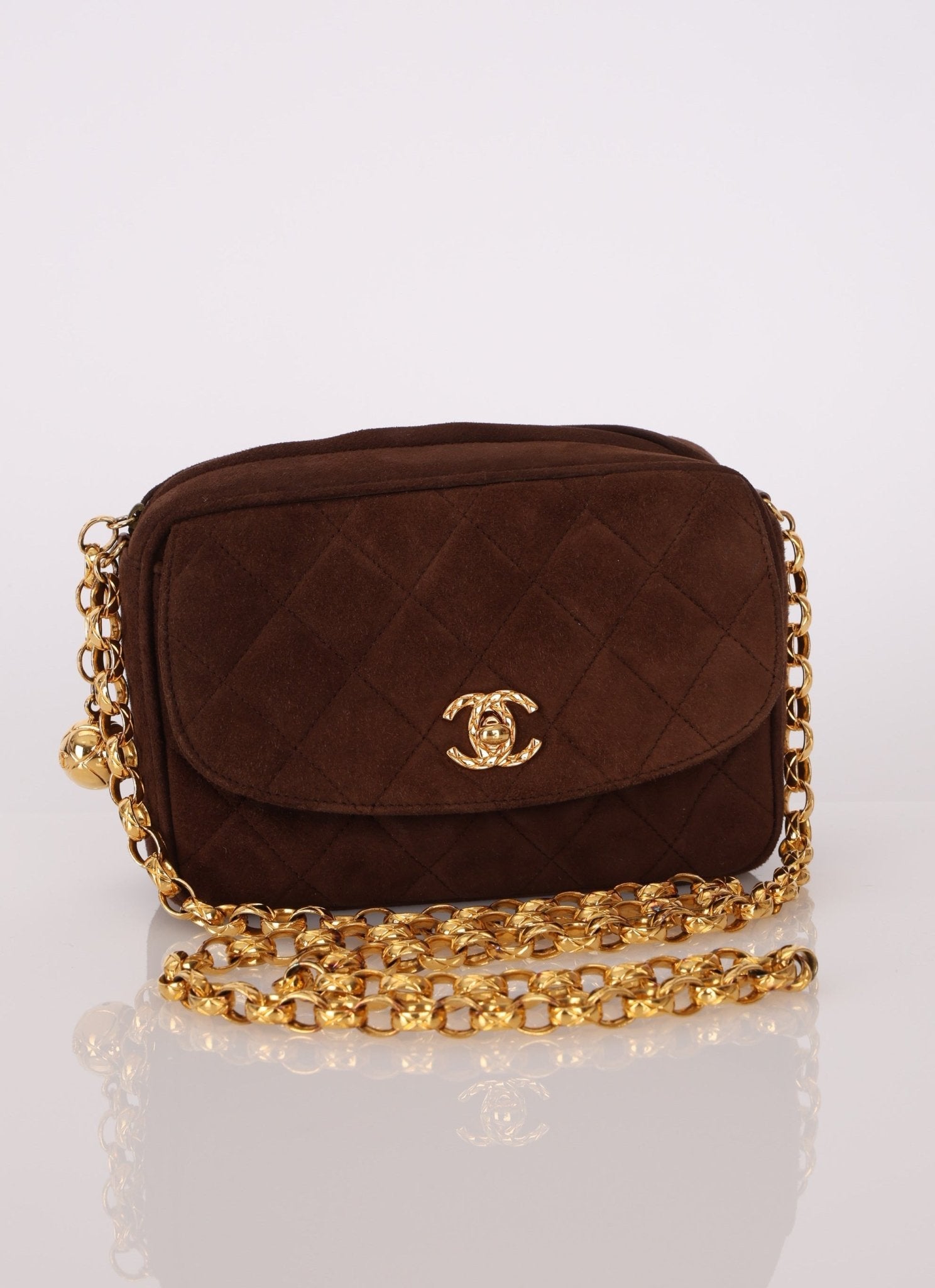 Rare Chanel 1991 Chocolate Suede Bijoux Camera Bag - FashioNica