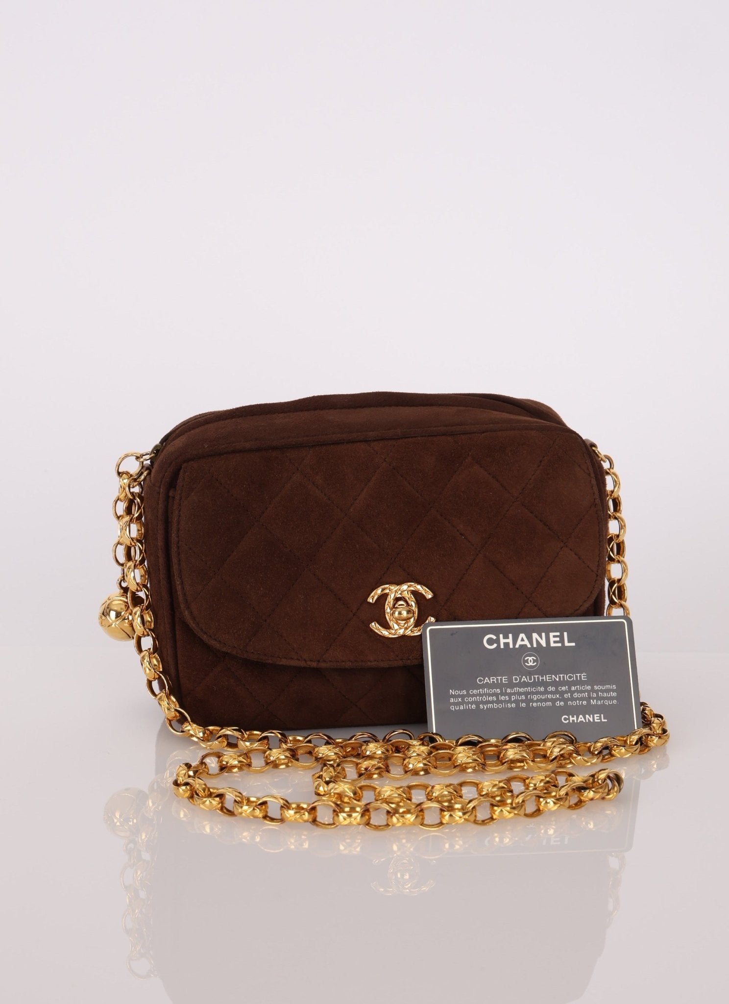 Rare Chanel 1991 Chocolate Suede Bijoux Camera Bag - FashioNica