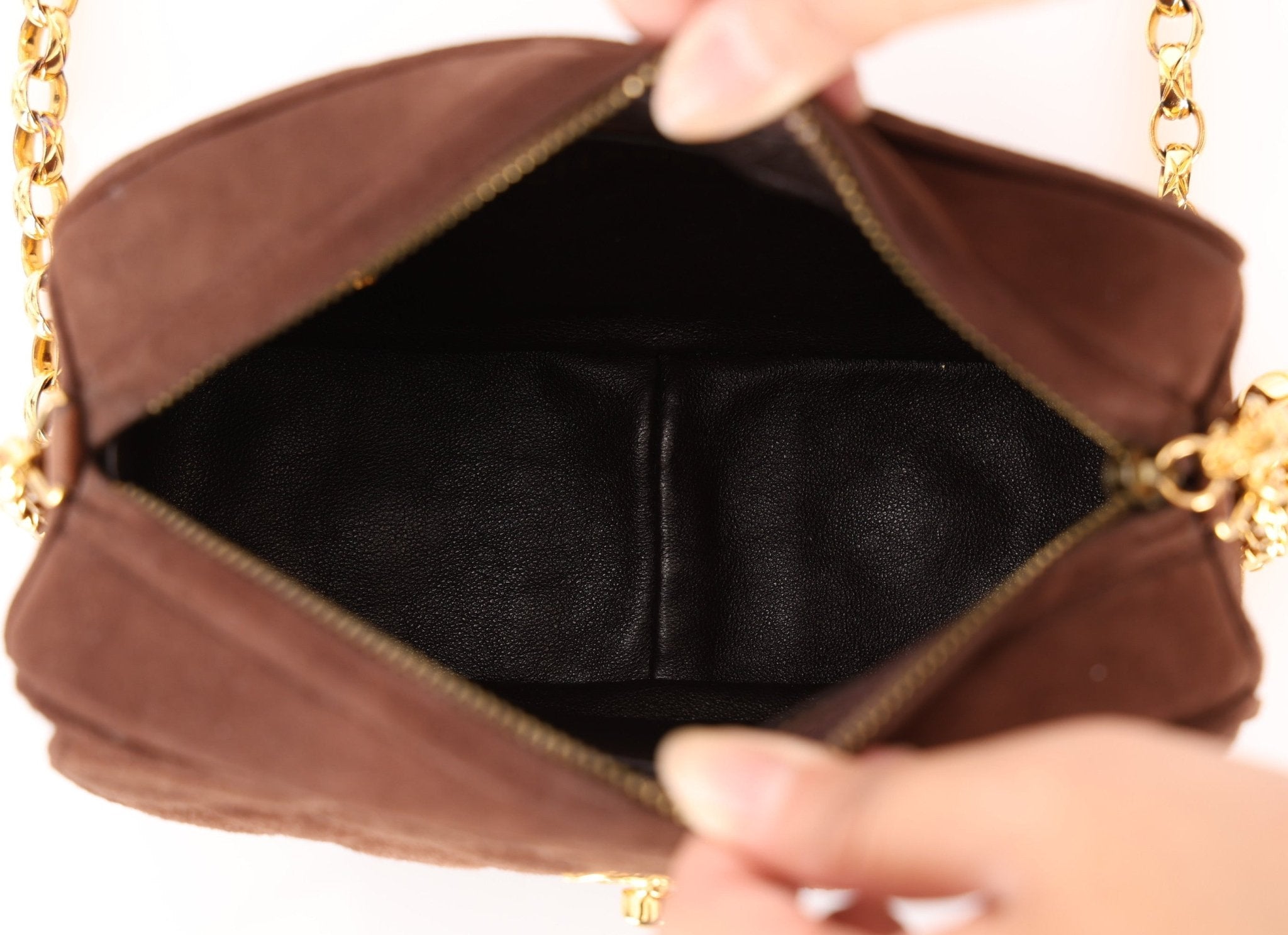 Rare Chanel 1991 Chocolate Suede Bijoux Camera Bag - FashioNica