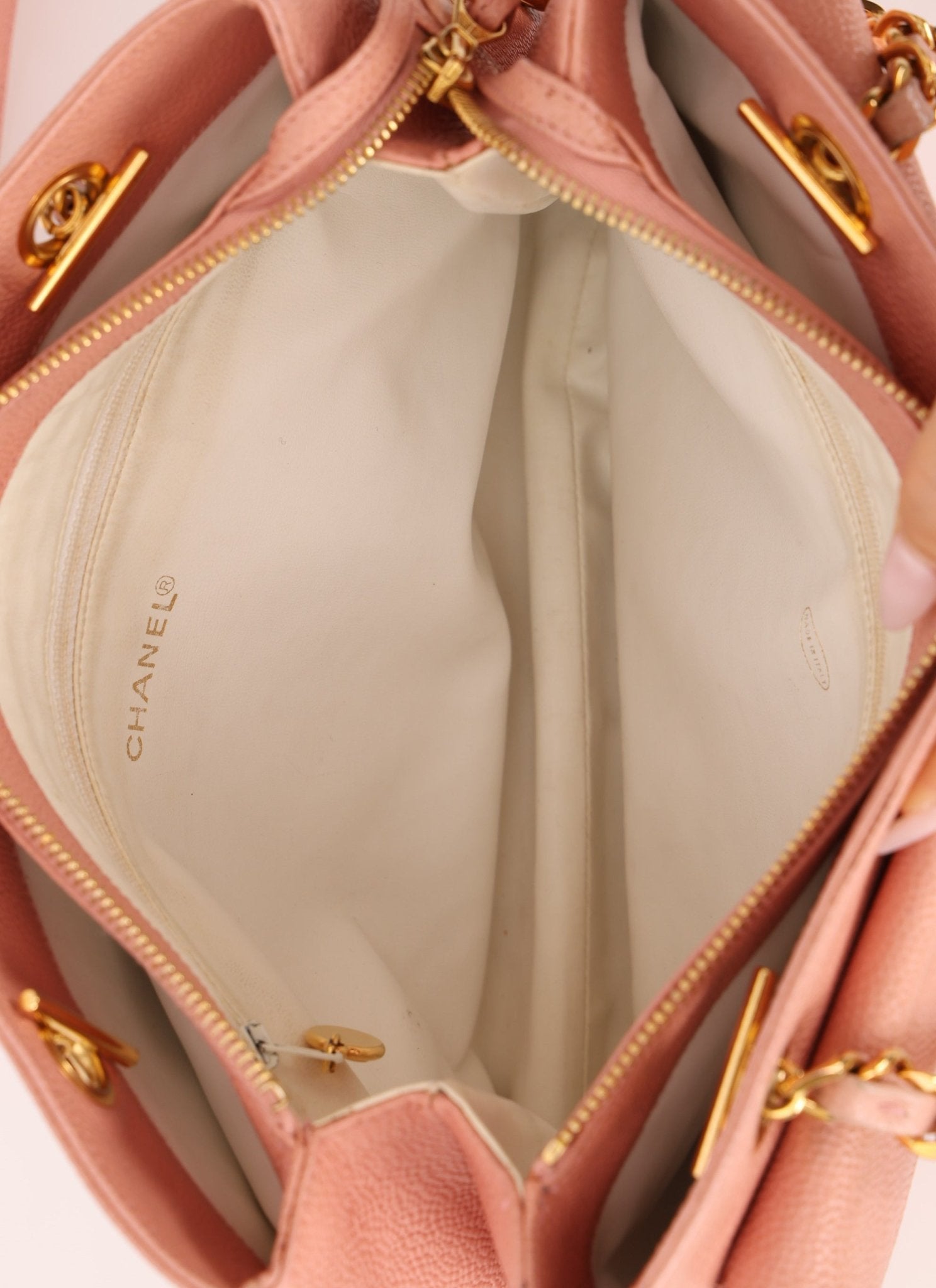 Rare Chanel 1991 Rose Sakura Caviar Turnlock Pocket Tote 24K GP - FashioNica