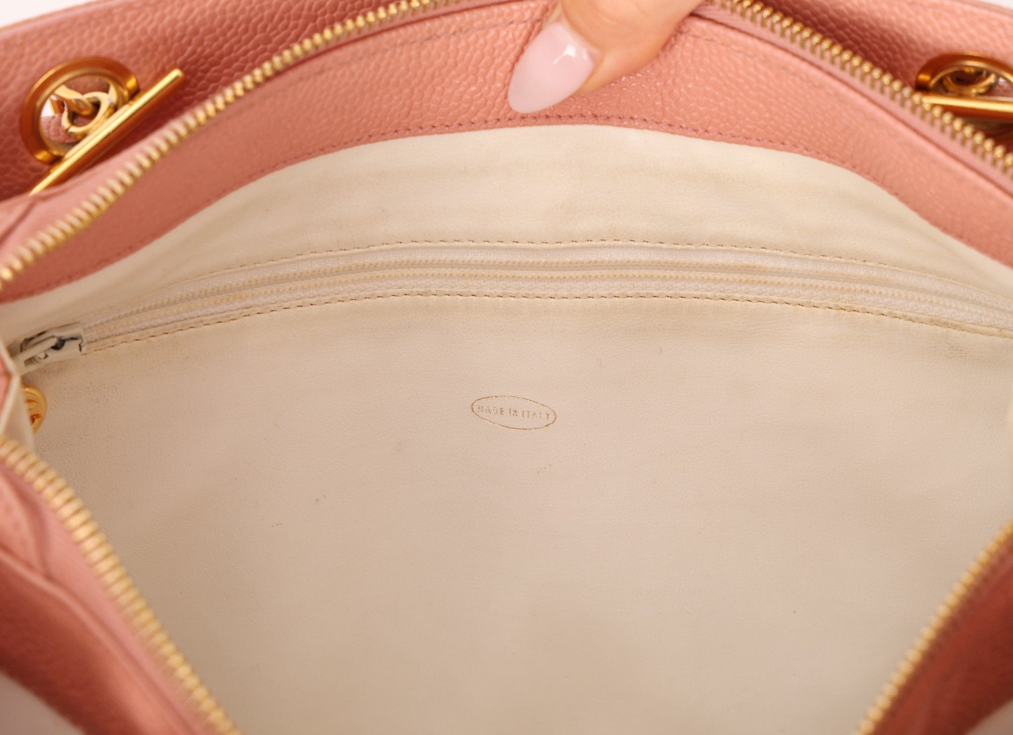 Rare Chanel 1991 Rose Sakura Caviar Turnlock Pocket Tote 24K GP - FashioNica