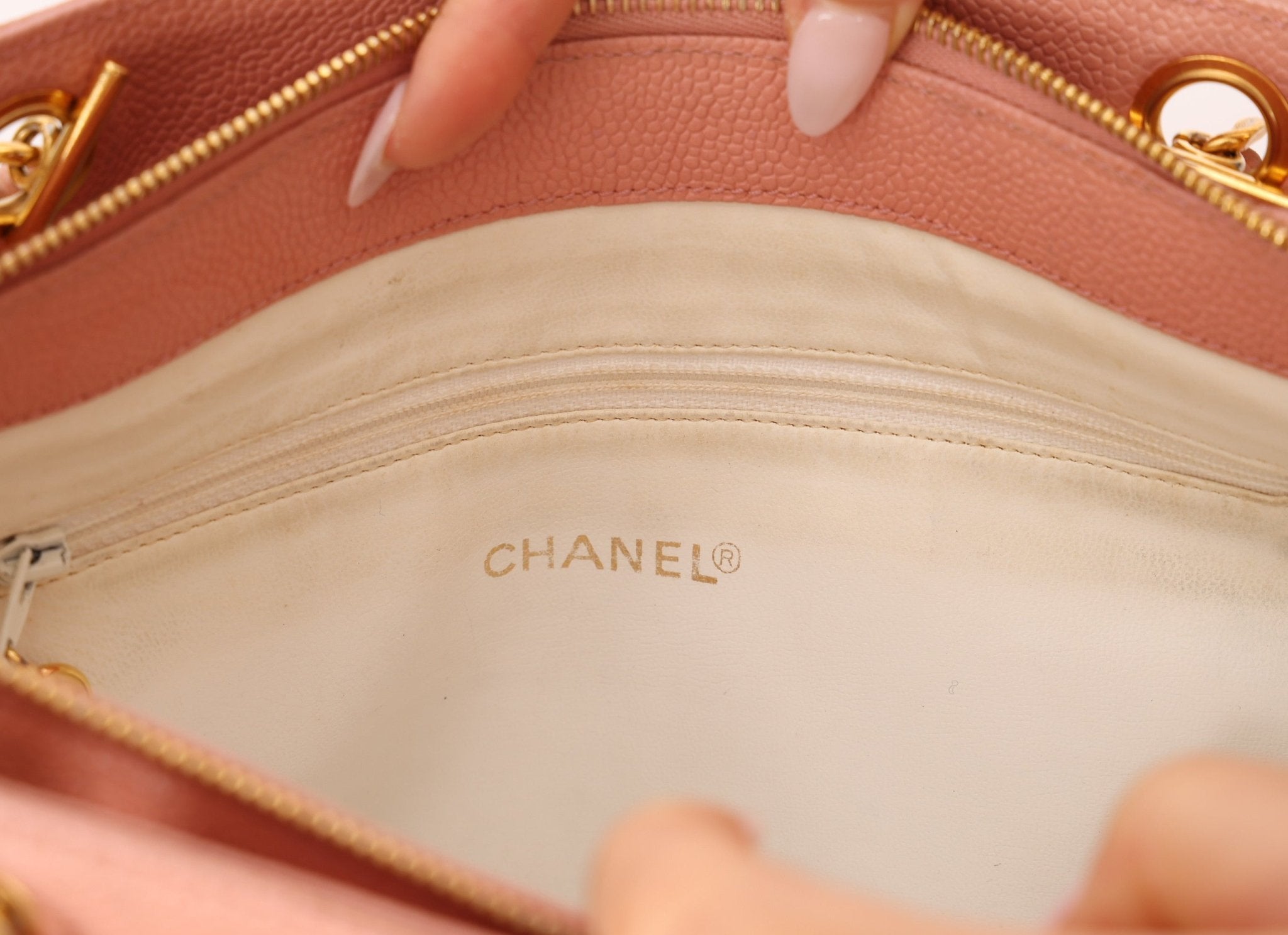 Rare Chanel 1991 Rose Sakura Caviar Turnlock Pocket Tote 24K GP - FashioNica