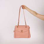 Rare Chanel 1991 Rose Sakura Caviar Turnlock Pocket Tote 24K GP - FashioNica