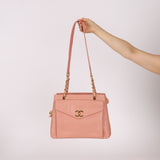 Rare Chanel 1991 Rose Sakura Caviar Turnlock Pocket Tote 24K GP - FashioNica