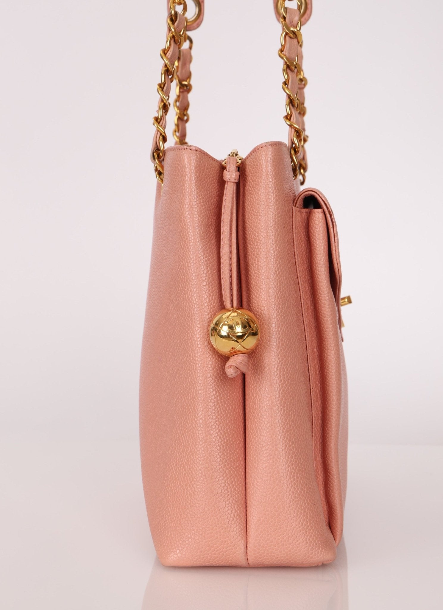 Rare Chanel 1991 Rose Sakura Caviar Turnlock Pocket Tote 24K GP - FashioNica
