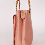 Rare Chanel 1991 Rose Sakura Caviar Turnlock Pocket Tote 24K GP - FashioNica