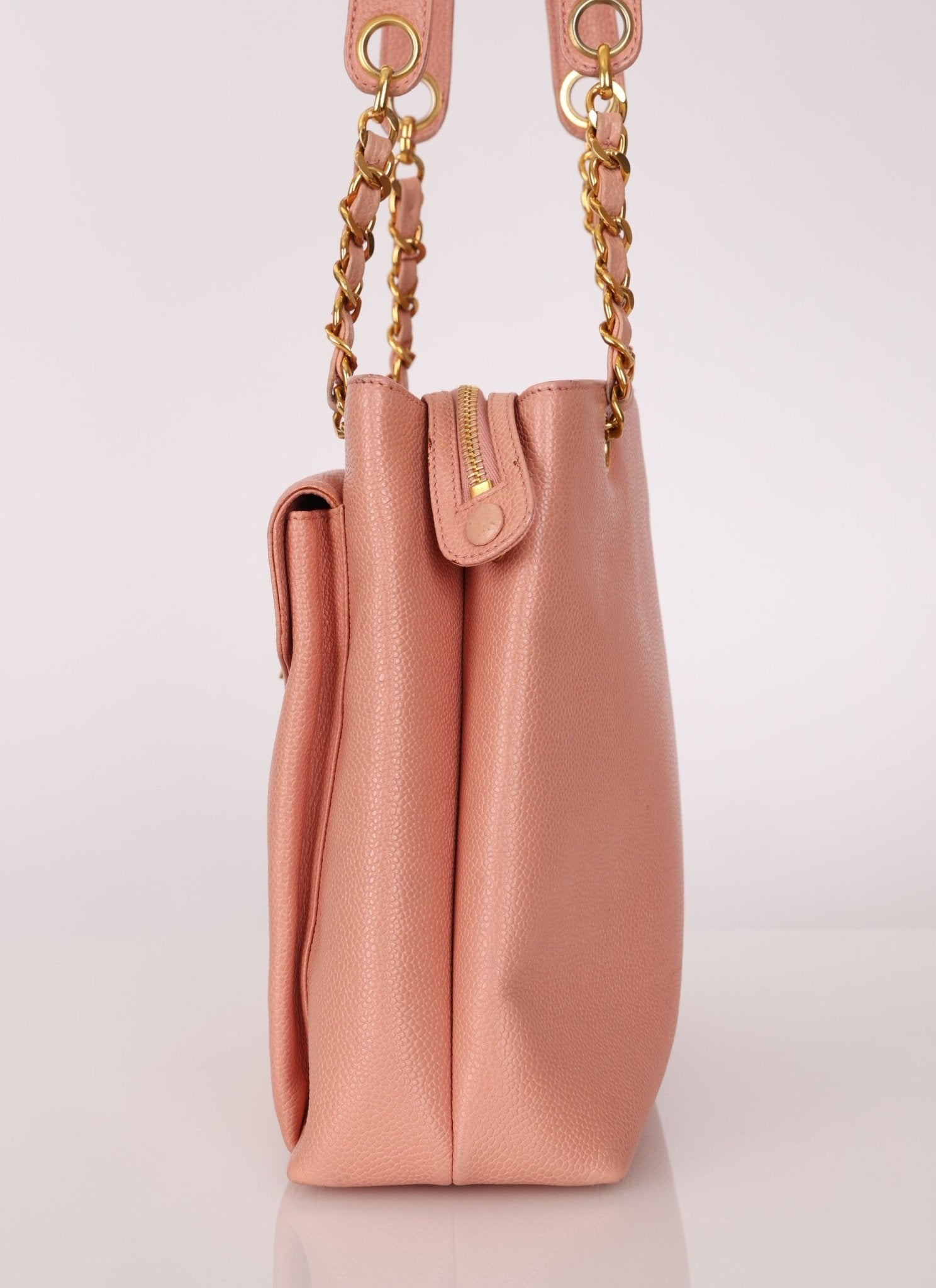 Rare Chanel 1991 Rose Sakura Caviar Turnlock Pocket Tote 24K GP - FashioNica