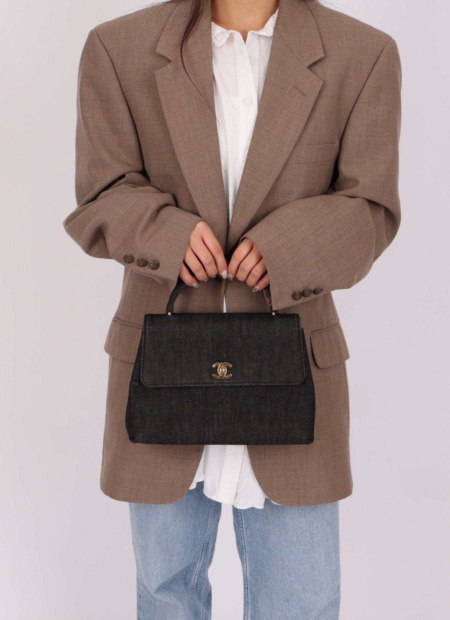 Rare Chanel 1994 Black Denim Small Kelly Top Handle - FashioNica