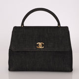 Rare Chanel 1994 Black Denim Small Kelly Top Handle - FashioNica