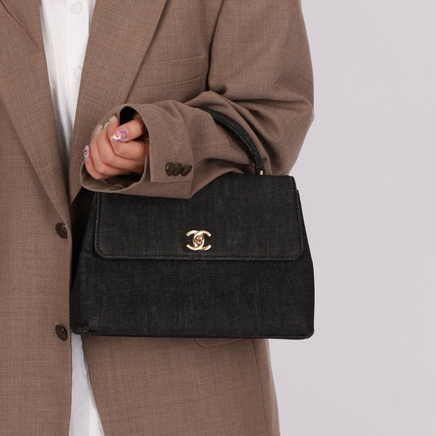 Rare Chanel 1994 Black Denim Small Kelly Top Handle - FashioNica