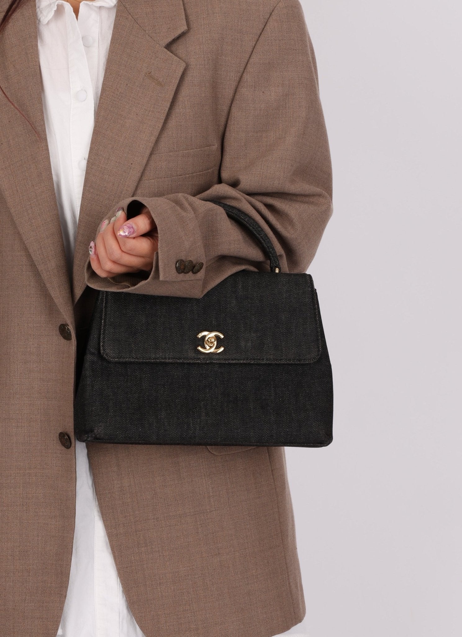 Rare Chanel 1994 Black Denim Small Kelly Top Handle - FashioNica