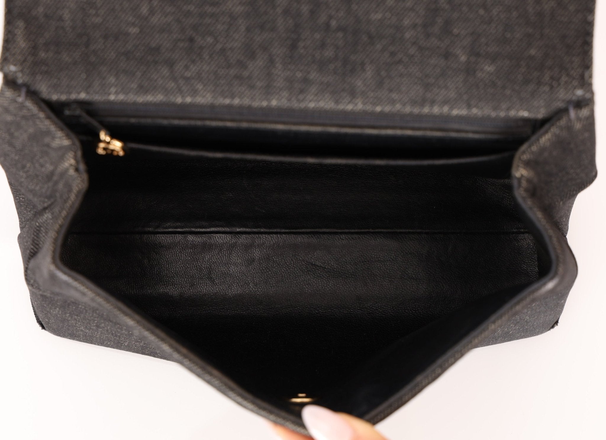 Rare Chanel 1994 Black Denim Small Kelly Top Handle - FashioNica