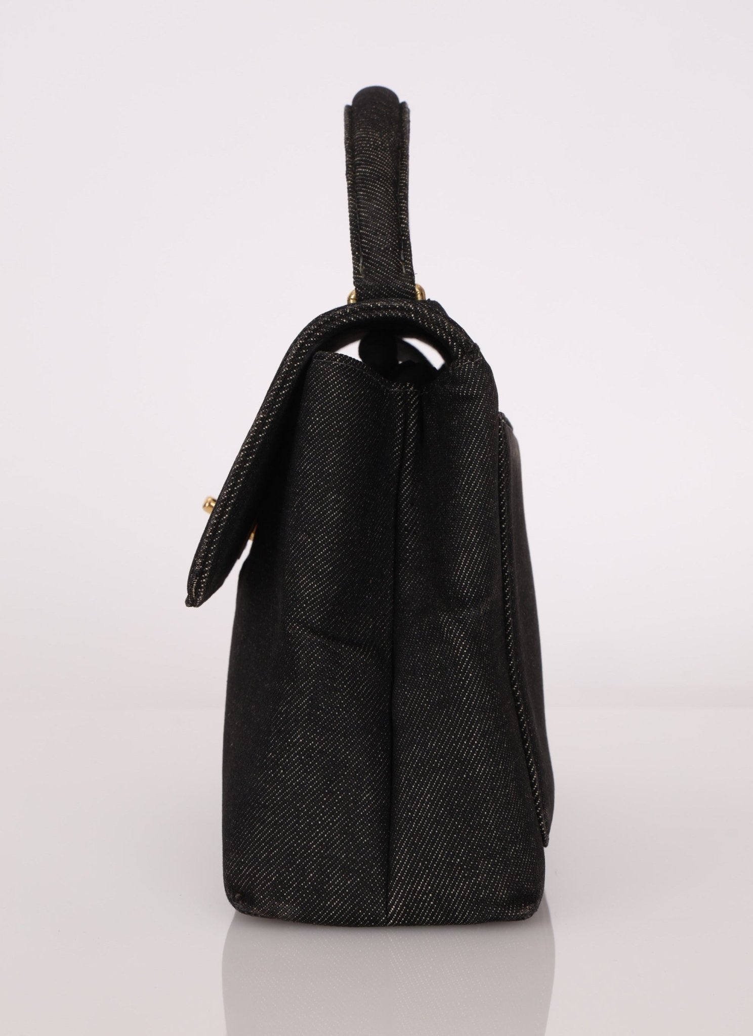 Rare Chanel 1994 Black Denim Small Kelly Top Handle - FashioNica