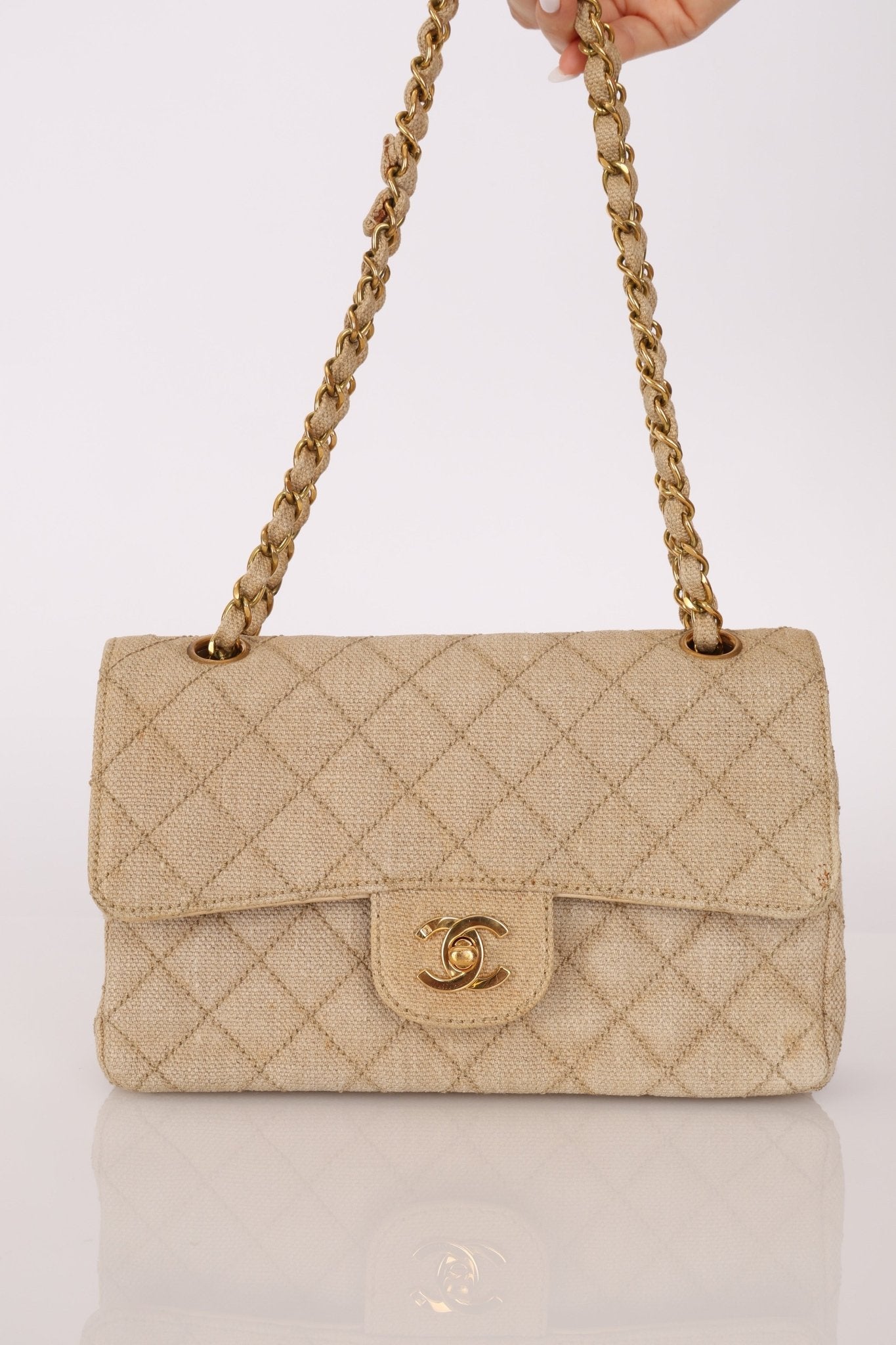 Rare Chanel 1994 Hemp Small Classic Double Flap Bag 24k GP - FashioNica
