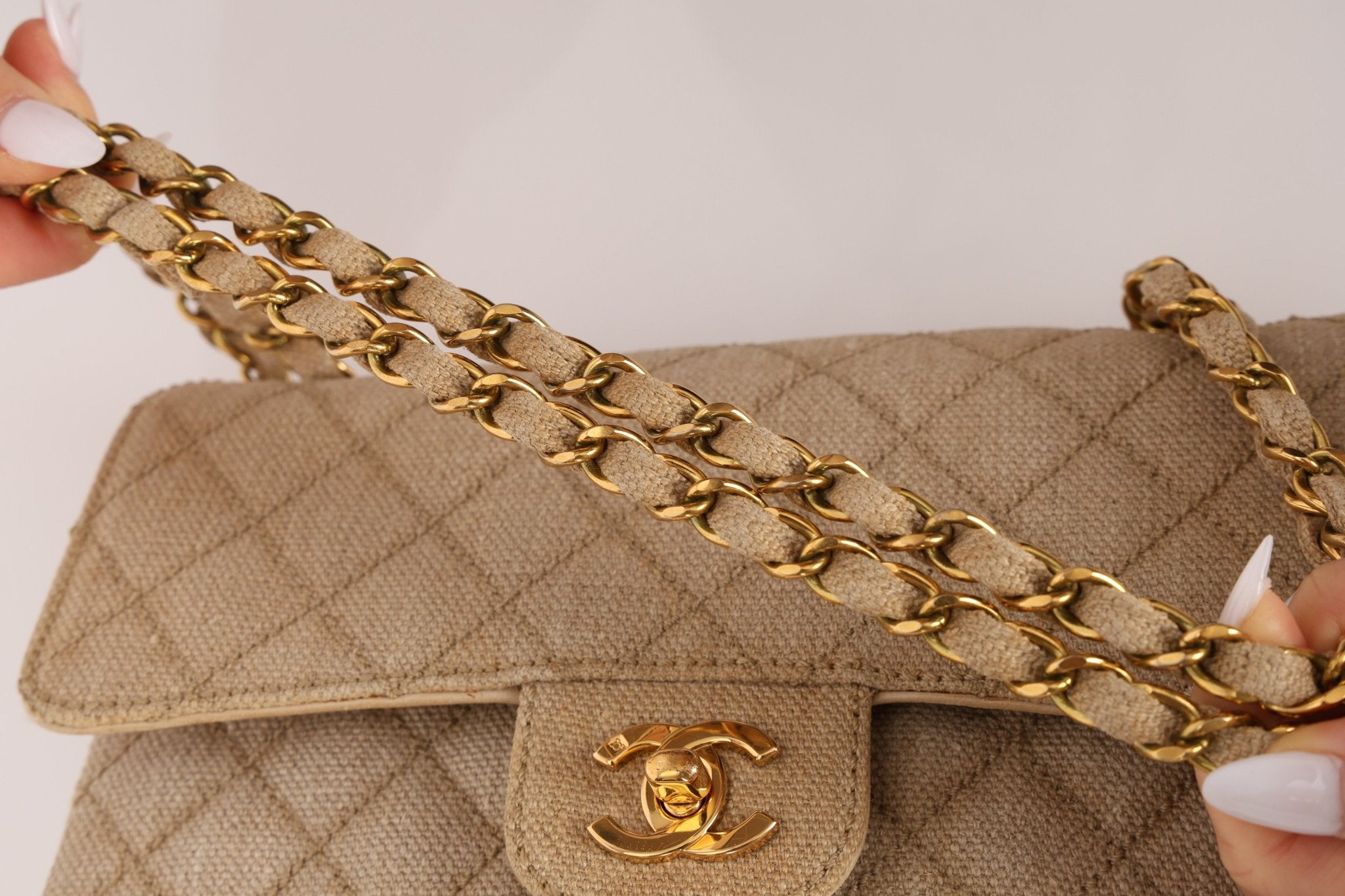 Rare Chanel 1994 Hemp Small Classic Double Flap Bag 24k GP - FashioNica