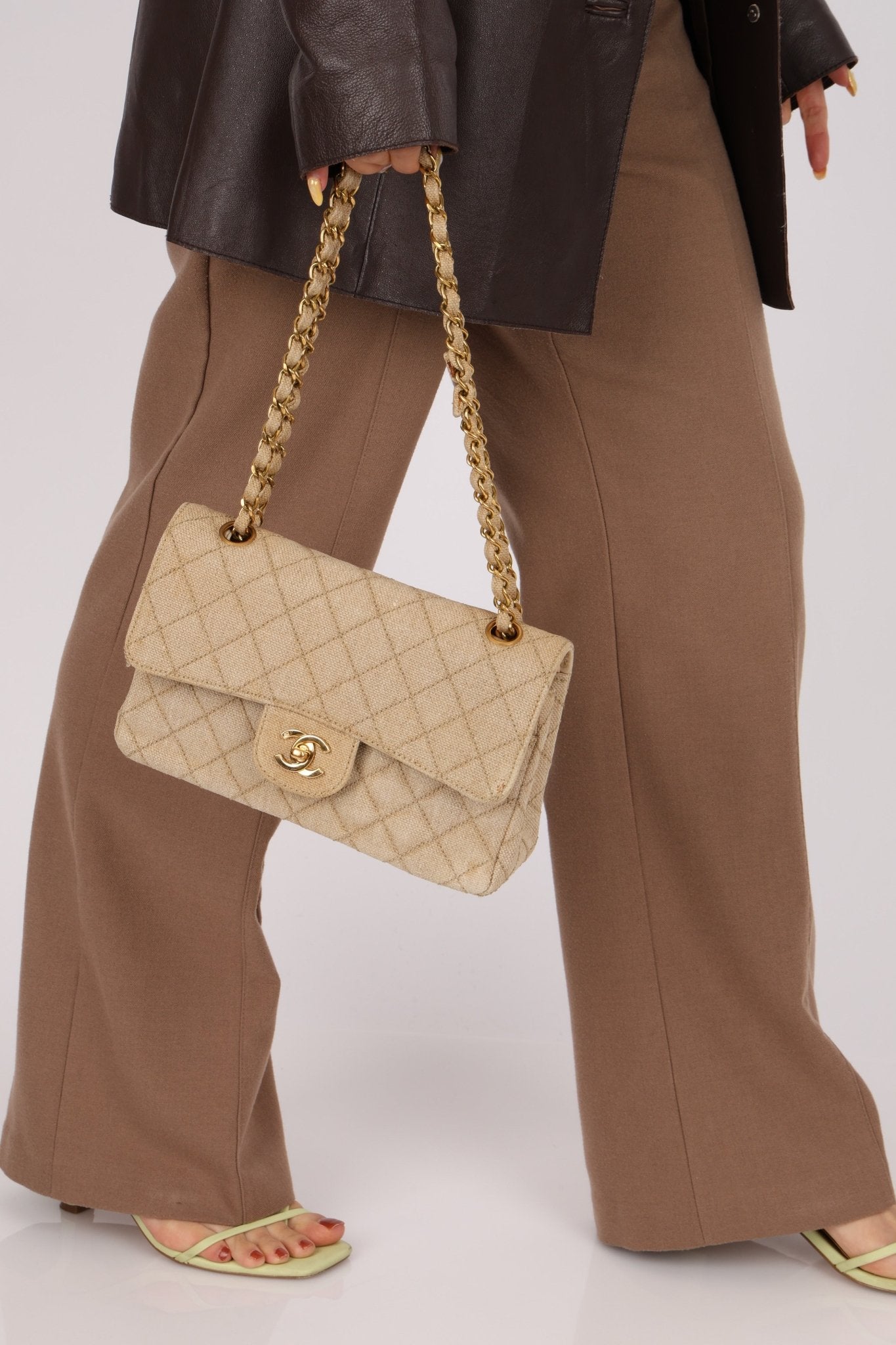 Rare Chanel 1994 Hemp Small Classic Double Flap Bag 24k GP - FashioNica