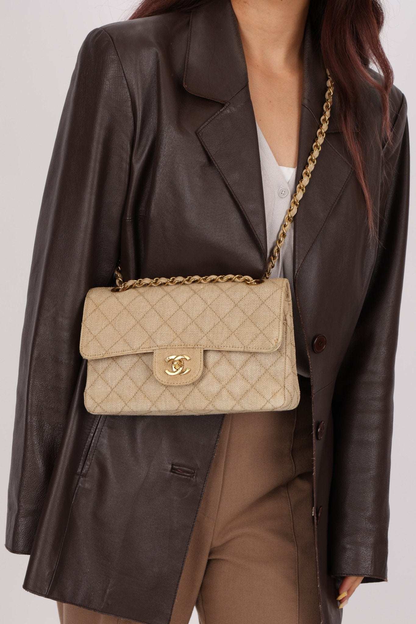 Rare Chanel 1994 Hemp Small Classic Double Flap Bag 24k GP - FashioNica