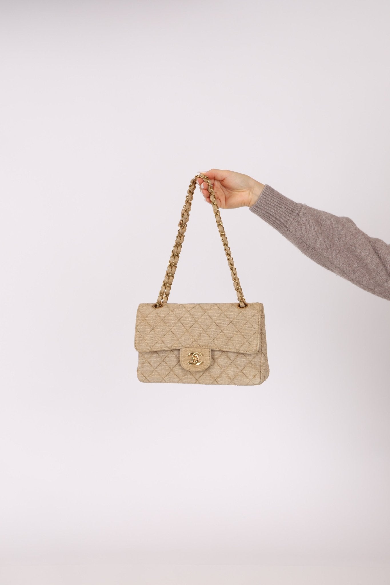 Rare Chanel 1994 Hemp Small Classic Double Flap Bag 24k GP - FashioNica