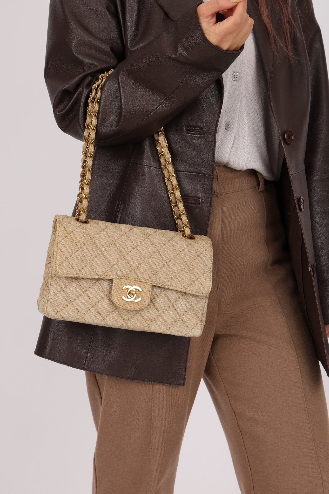 Rare Chanel 1994 Hemp Small Classic Double Flap Bag 24k GP - FashioNica