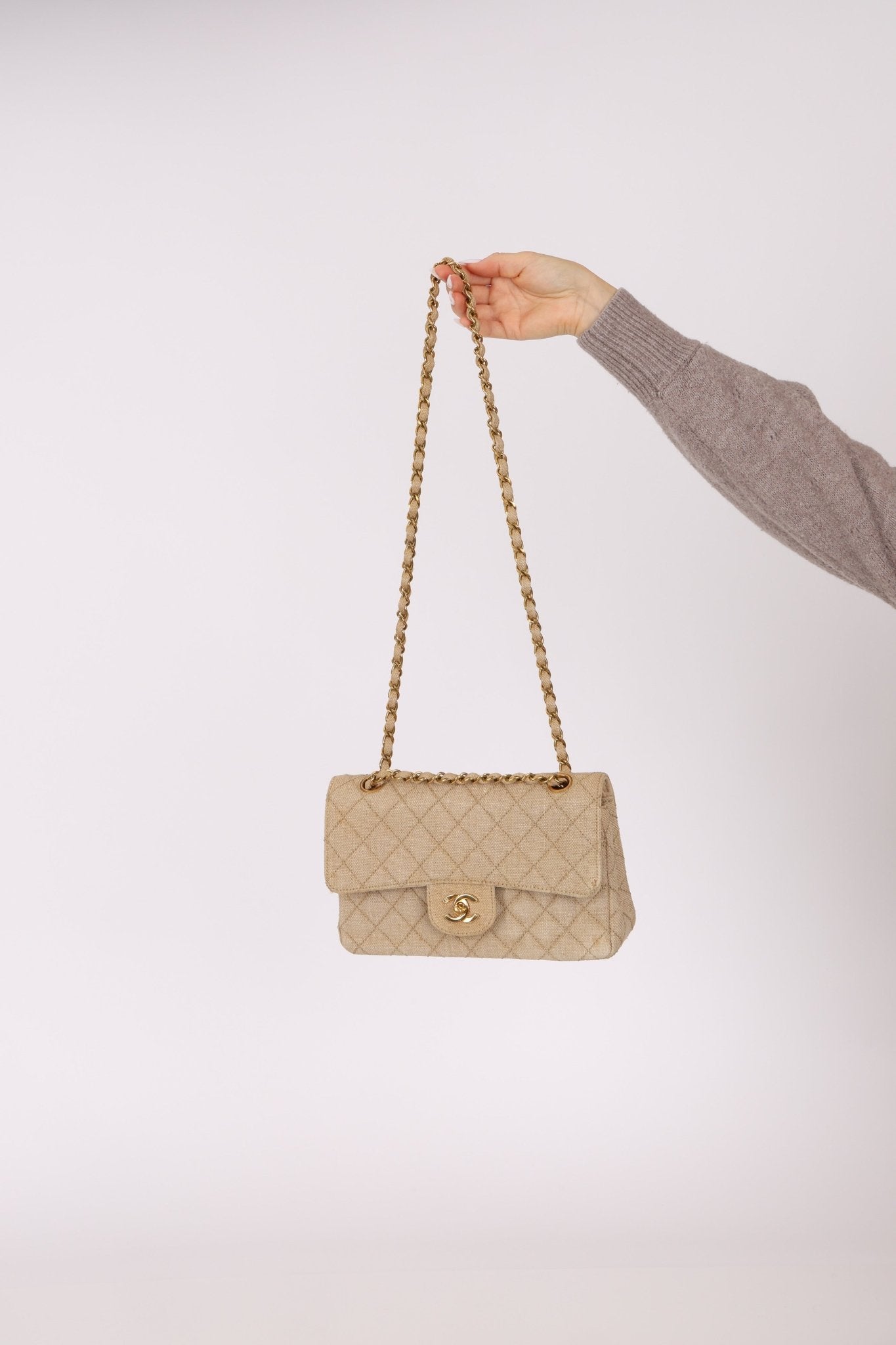 Rare Chanel 1994 Hemp Small Classic Double Flap Bag 24k GP - FashioNica