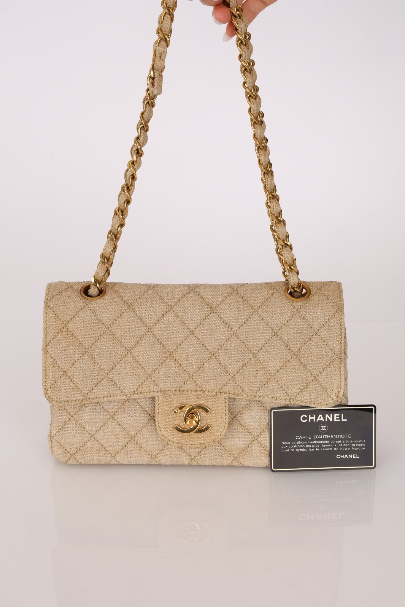 Rare Chanel 1994 Hemp Small Classic Double Flap Bag 24k GP - FashioNica