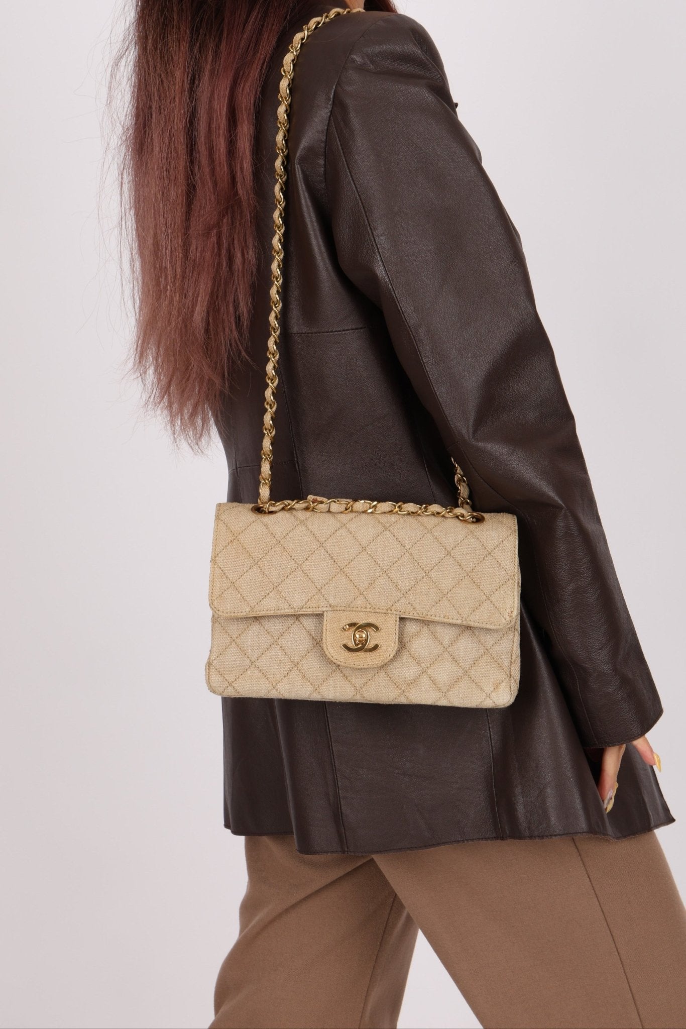 Rare Chanel 1994 Hemp Small Classic Double Flap Bag 24k GP - FashioNica