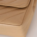 Rare Chanel 1995 Beige Caviar Diagonal Stitch Jumbo Flap Bag 24k GP - FashioNica
