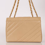 Rare Chanel 1995 Beige Caviar Diagonal Stitch Jumbo Flap Bag 24k GP - FashioNica