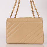 Rare Chanel 1995 Beige Caviar Diagonal Stitch Jumbo Flap Bag 24k GP - FashioNica